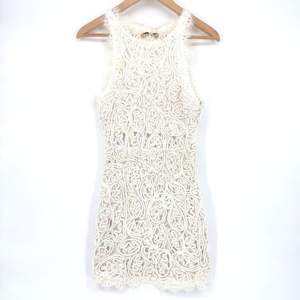 Romantic Ivory Corded Lace Dress Sleeveless Eyelash Trim Small Coquette Ethereal